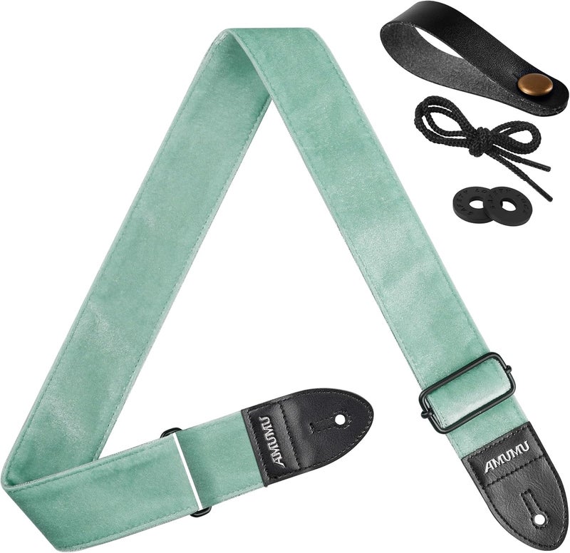 Amumu Flocked Velvet Guitar Strap with Microfiber Leather Ends - Guitar Accessories - Fits Acoustic, Bass, Electric Guitar -Mint Green - Image 1
